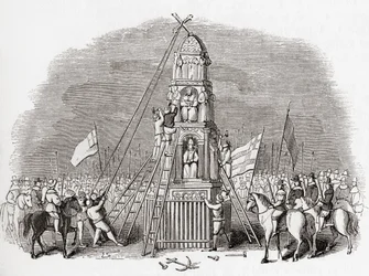 Puritans destroying the Cheapside Cross aka Eleanor Cross, London, England in 1643, from Old England: A Pictorial Museum