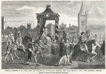 Queen Elizabeth I on her way to the City to return thanks for the victory over the Spanish Armada