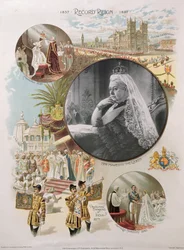 Queen Victoria depicted at the time of her Diamond Jubilee in 1897 together with some of the main events in her life
