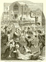 Riotous Assembly outside the Parliament House on the introduction of the Excise Scheme