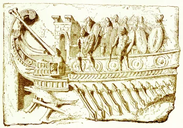 Roman Galley, Illustration from History of Rome by Victor Duruy, Published 1884
