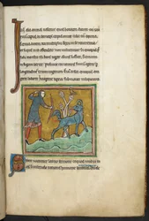 A hunter shooting an arrow at an animal, from Bestiary, Lapidary