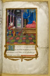 King Henry VIII seated reading, in his bed-chamber, illustration from the 