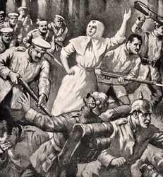 Russian nurse Mira Miksailovitch Ivanoff leading men against Germans, 1915, from 