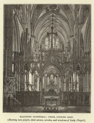Salisbury Cathedral, Choir, Looking East, Showing New Pulpit, Choir Screen, Reredos, and Windows of Lady Chapel