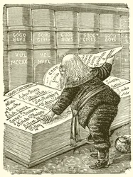 Santa Claus looking in his diary for the names of children who have been good since last Christmas