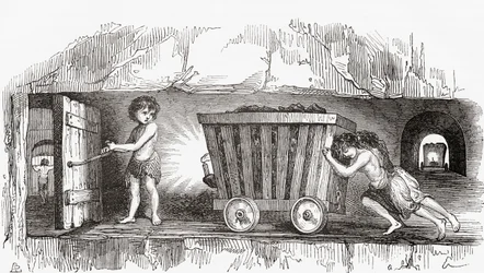 Scene inside an English coal mine, early 19th century