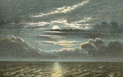 Sea at night with full moon