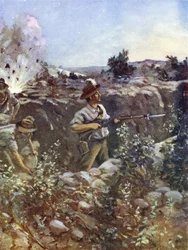Second Lieutenant Hugo Throssell Holding Part of a Captured Turkish Trench Against the Enemy
