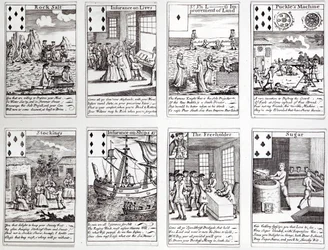 Set of Playing Cards Depicting Satirical Scenes of Current Commercial Ventures and Investments, c.1720