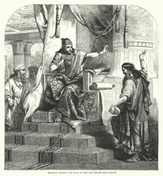 Shaphan Reading the Book of the Law Before King Josiah (engraving)