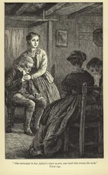 She retreated to her fathers chair again, and held him round the neck