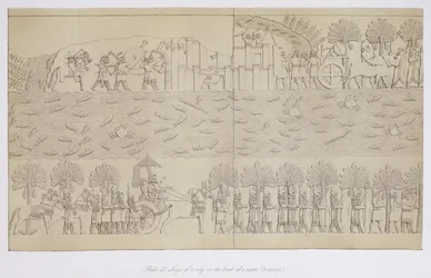 Siege of a city on the bank of a river (plate 42) from Nineveh and its Remains by Austen Henry Layard published 1849