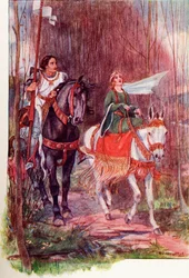 Sir Lancelot and Queen Guinevere. Coloured Illustration from the Book 