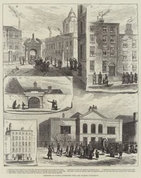 Sketches in Dublin connected with the Murder Conspiracy (engraving)