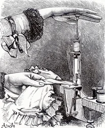 Small Lockstitch Sewing Machine, Eight Inches Long, Weighing 8 Ounces, from Cassells Family Magazine, published 1886