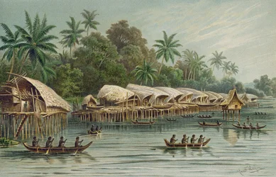 Sowek, a Pile Village on the North Coast of New Guinea, from The History of Mankind, Vol.1, by Prof. Friedrich Ratzel, 1896