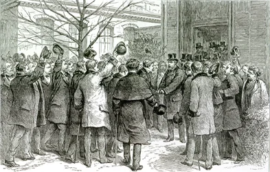 Robert Koch leaving the Royal Hospital, where the English patient is being treated, from The Graphic, 6th December 1890