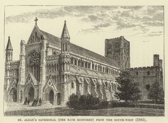 St Albans Cathedral, The Nave Restored, from the South-West, 1885