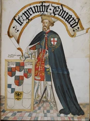 Stowe 594, f.14 Portrait of Edward, Prince of Wales [the Black Prince], a Knight Founder of the Order of the Garter, from the 