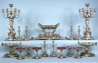 Table Garniture, Probably Designed by Leonard Morel-Ladeuil, by Elkington and Co, Birmingham