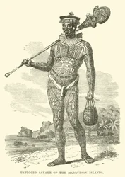 Tattooed Savage of the Marquesan Islands