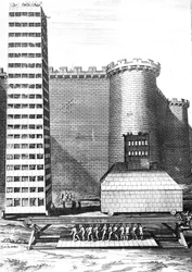 The Brick Tower and Musculus at the Siege of Marseilles, engraved by Cornelis Huyberts, illustration from Caesars Commentaries translated into English by William Duncan, published 1753