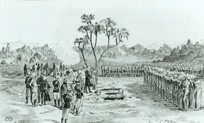 The Burial of General Earle and Colonels Eyre and Coveney at Kirbekan, from The Campaign of the Cataracts by General William Francis Butler, Published 1887