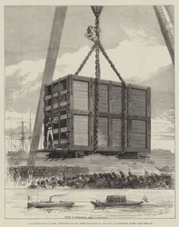 The Departure of Jumbo, Hoisting His Box from the Barge to the Quay at Millwall Docks