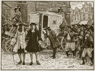 The English plenipotent insulted in the streets of Utrecht, 1712, illustration from Cassell