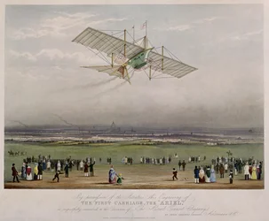 The Flying Machine, the Ariel, from designs prepared by W.S. Henson in 1842, published by Ackermann & Co., 1843
