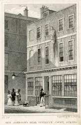The Grecian Coffee House, Devereux Court, Strand, featuring a bust of Ben Johnson