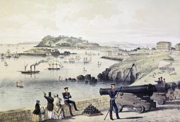 The Hoe, Drakes Island and Mt Edgecumbe from the Citadel, published by Newman and Co