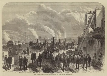 The London Fire Brigade at Practice on the Thames Embankment