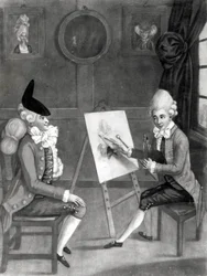 The Macaroni Painter, or Billy Dimple Fitting for His Picture, published by Bowles and Carver