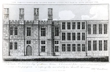 The North Front of the Manor House at Chelsea built by King Henry VIII, engraved by J. Barlow, an illustration in A Historical and Topographical Account of Chelsea and its Environs by Thomas Faulkner