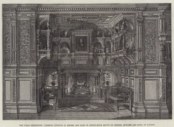 The Paris Exhibition, Chimney Fittings in Recess and Part of Dining-Room shown by Messers Howard and Sons, of London