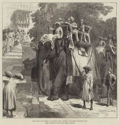 The Prince of Wales at Parbutty Hill, Poonah, his First Elephant Ride