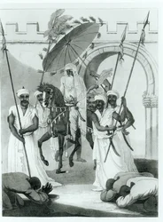 The Sultan of Morocco Coming Out to Give Audience, from Travels Through France and Spain to Morocco by Maurice Keatinge, Published 1817