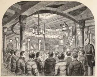 The convict chapel on board the Defence hulk at Woolwich, illustration from The Criminal Prisons of London and Scenes from Prison Life by Henry Mayhew and John Binny, pub. 1862