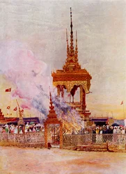 The cremation of a Burmese monk or Pongyi, from 