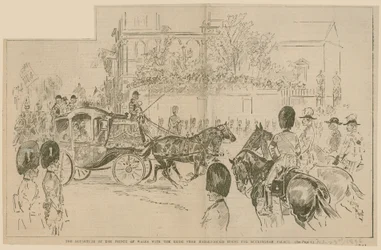 The departure of the Prince of Wales with the bride from Marlborough House for Buckingham Palace, 23 July 1896