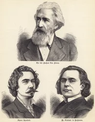 The late Freiherr Von Flotow, Signor Sgambati, M Vladimir de Pachmann (engraving)