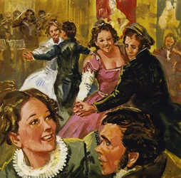 The popular dance of the day was a two-step waltz known as the Lander