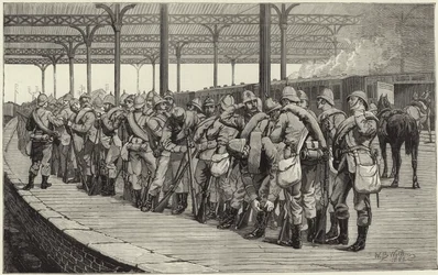 The Volunteer Review: Departure of the Artists Corps from Victoria Railway Station