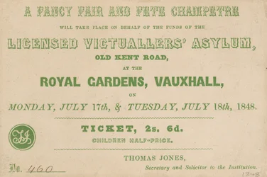 Ticket for A Fancy Fair and Fete Champetre at the Royal Gardens, Vauxhall, London