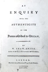 Title Page for An enquiry into the authenticity of the poems ascribed to Ossian by William Shaw, published 1781