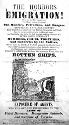 Title page for a pamphlet about The Horrors of Emigration!