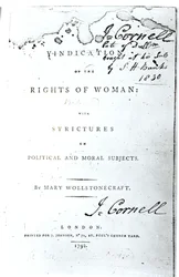 Titlepage of Vindication of the Rights of Woman by Mary Wollstonecraft, Published in 1792