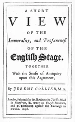 Titlepage to A Short View of the Immorality and Profaneness of the English Stage by Jeremy Collier, 1698